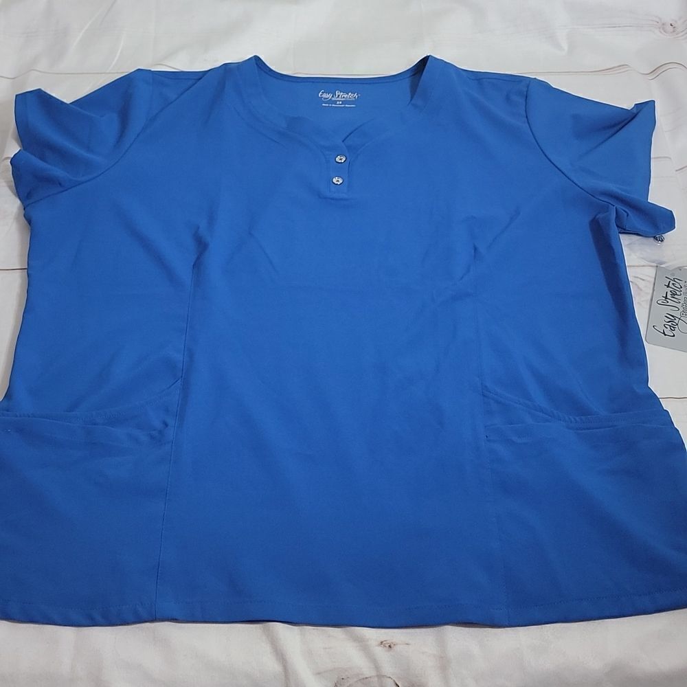 Womens Easy Stretch By Butter Soft Scrub Top Royal Blue Plus Size 2X